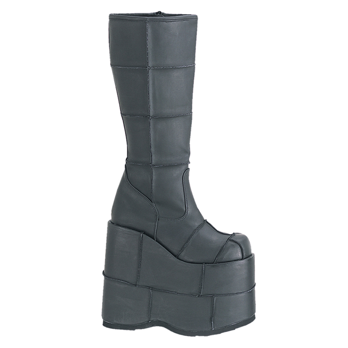 DEMONIA STACK-301 7" P/F Patched Blk Pu Knee Boot Blk Pu