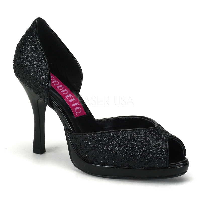 BORDELLO STORM-06G 3 3/4" Heel Peep Toe Glitter D'orsay Pump W/PF Blk Gltr