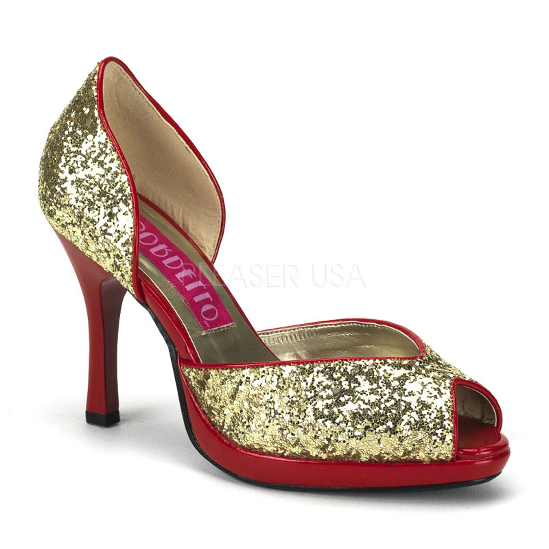 BORDELLO STORM-06G 3 3/4" Heel Peep Toe Glitter D'orsay Pump W/PF Gold Gltr