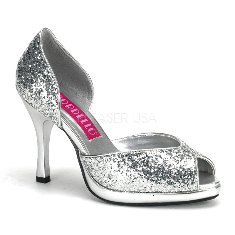 BORDELLO STORM-06G 3 3/4" Heel Peep Toe Glitter D'orsay Pump W/PF Slv Gltr