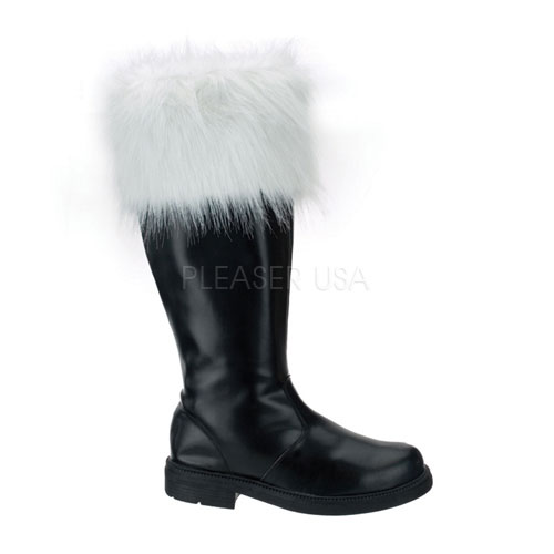 FUNTASMA SANTA-108 BLK PU TALL SANTA BOOT WITH WHITE FUR TRIM Blk Pu-Wht Faux Fur