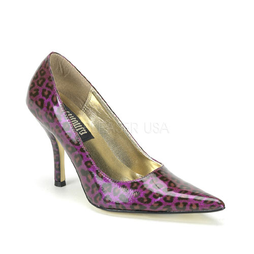 DEMONIA SIZZLE-02 3 1/2" Heel Purple Pearlized Cheetah Pat