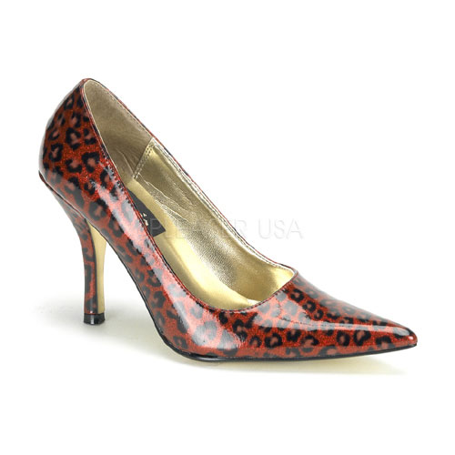 DEMONIA SIZZLE-02 3 1/2" Heel Red Pearlized Cheetah Pat