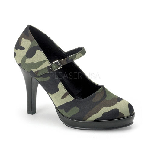 CLEARANCE SOLDIER-06 *Camouflage Fabric Mary Jane Platform, 4" Camo Fabric-Blk Pat