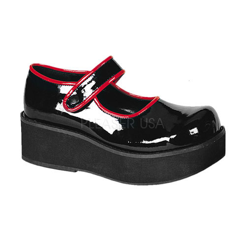 DEMONIA SPRITE-01 2 1/4" P/F Blk/Red Pat M/J Shoe Blk-Red Pat