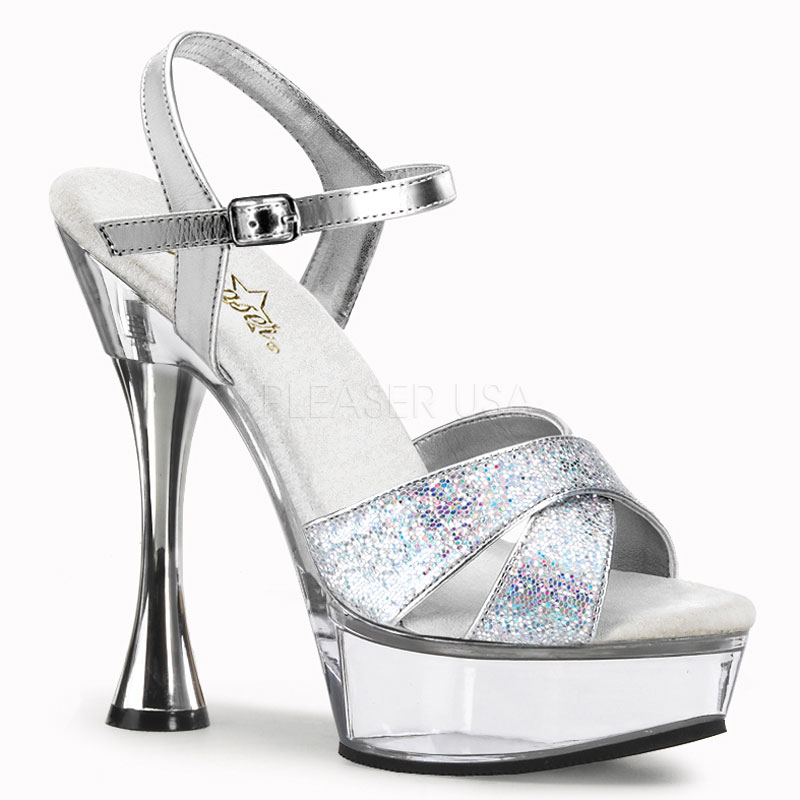 PLEASER SWEET-440 5 1/2" Silver Cone Sandal Slv Multi Gltr/Clr