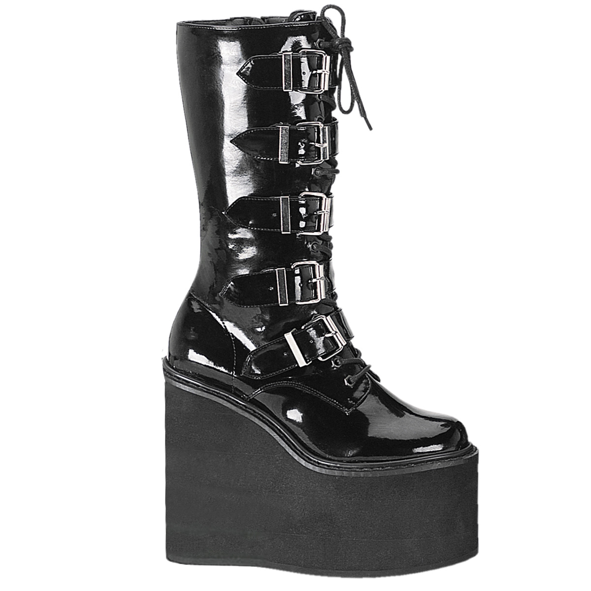 DEMONIA SWING-220 5 1/2" 5 Buckle P/F Blk Pat Calf Boo Blk Pat