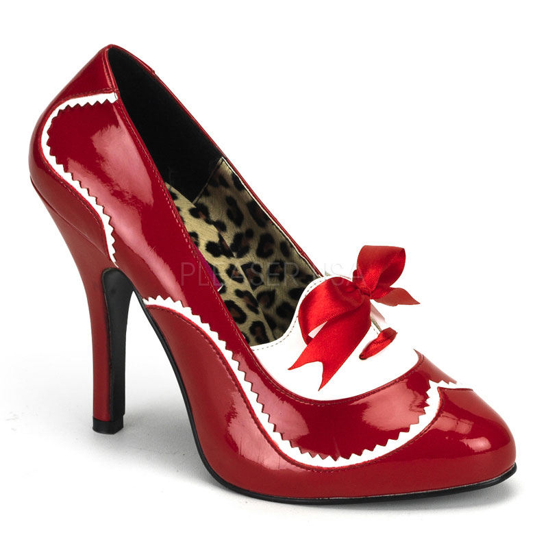 BORDELLO TEMPT-02 4 1/2" Heel 2 Tone Pump W/Concealed Platform Red-Wht Pat