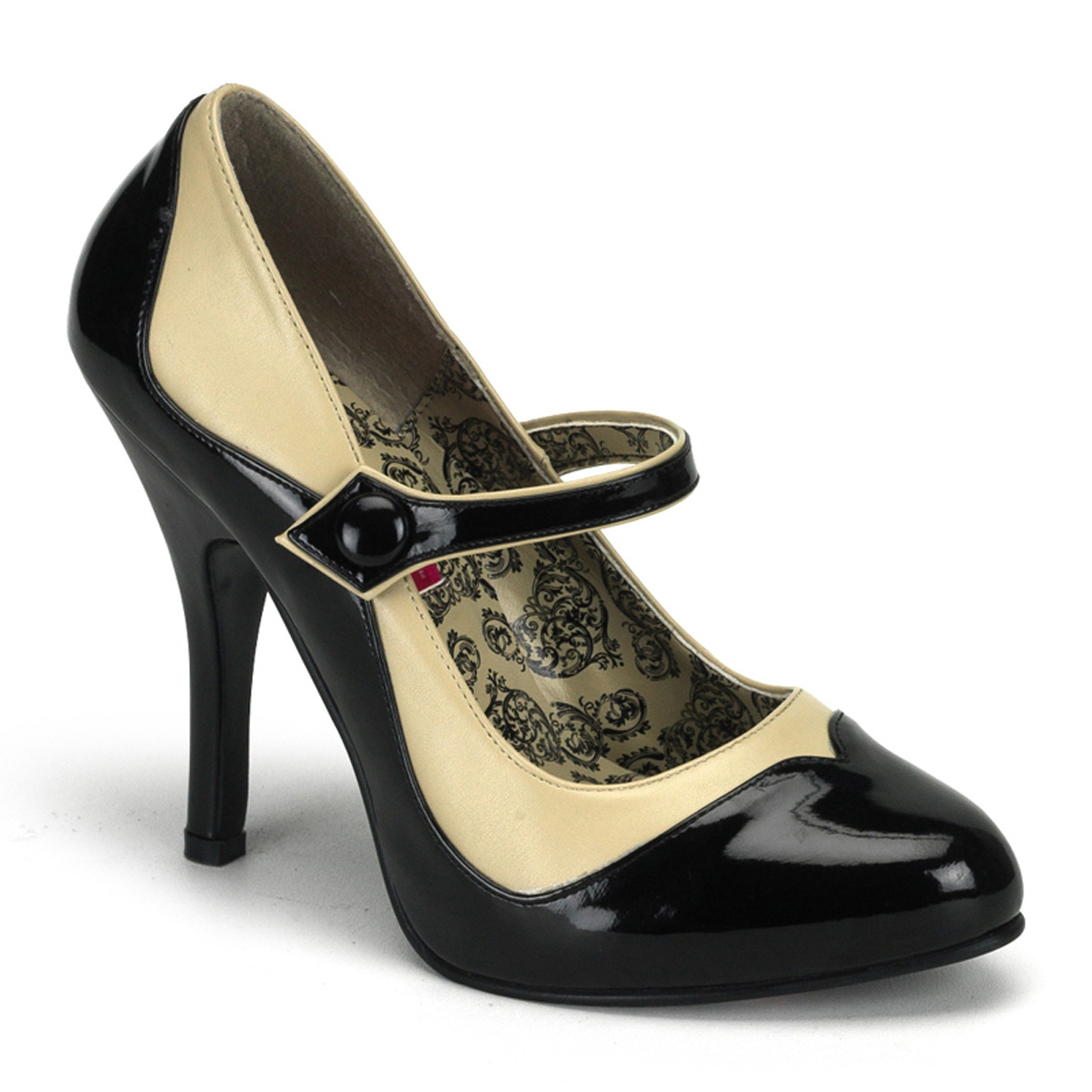 BORDELLO TEMPT-07 4 1/2" Heel 2 Tone Maryjane W/Concealed Platform Blk-Cream Pu