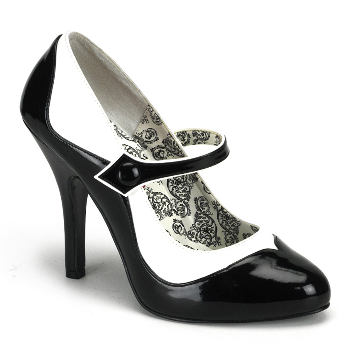 BORDELLO TEMPT-07 4 1/2" Heel 2 Tone Maryjane W/Concealed Platform Blk-Wht Pu