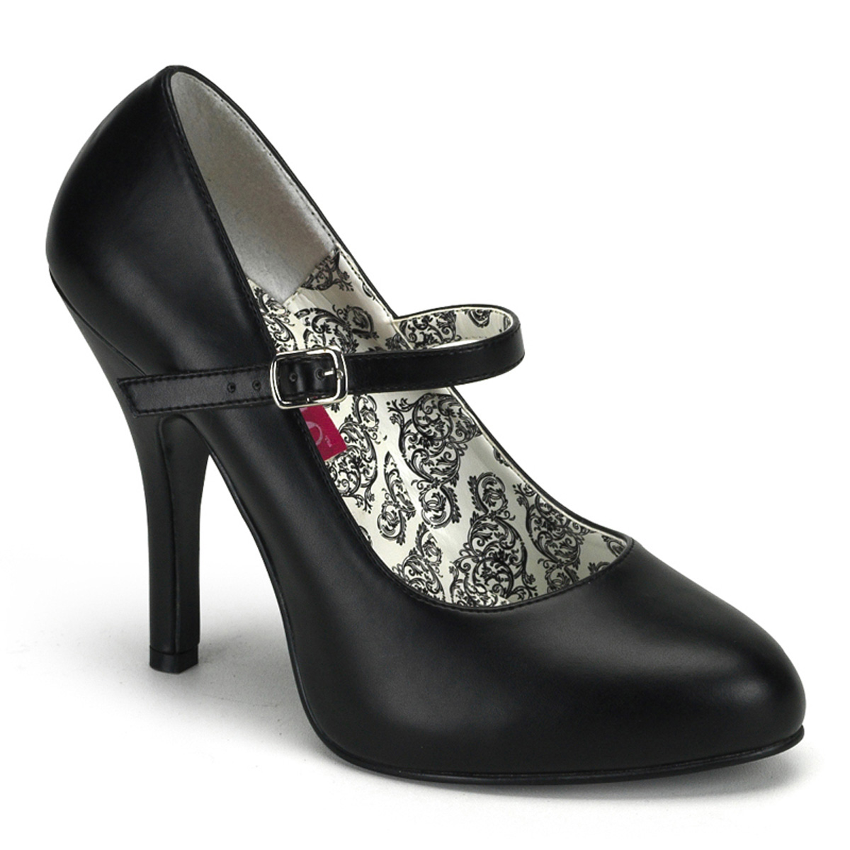 BORDELLO TEMPT-35 4 1/2" Heel Buckle Strap Maryjane W/Concealed PF Blk Pu