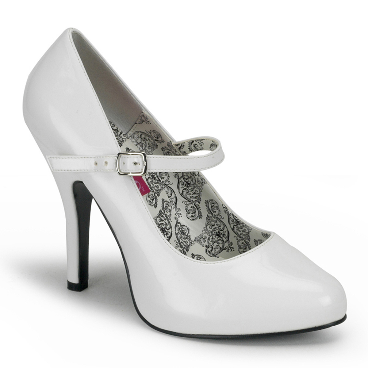 BORDELLO TEMPT-35 4 1/2" Heel Buckle Strap Maryjane W/Concealed PF Wht Pat