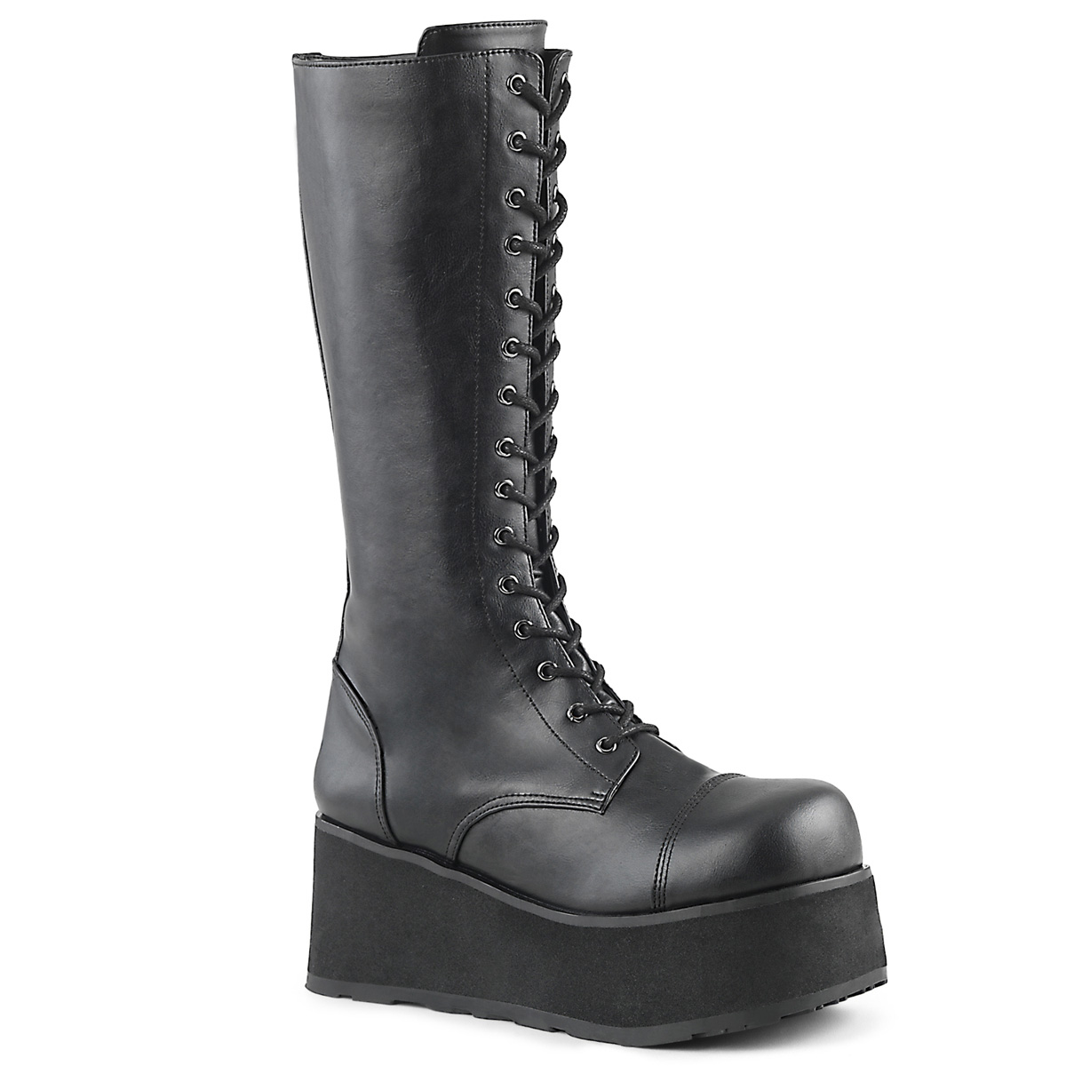DEMONIA TRASHVILLE-502 3 1/4" P/F 17 Eyelet Blk Pu Knee Boot Blk Pu