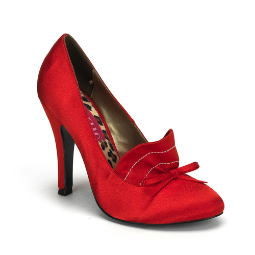 BORDELLO TRIXIE-04 4" Penny Loafter Styled Pump W/Bow Red Satin