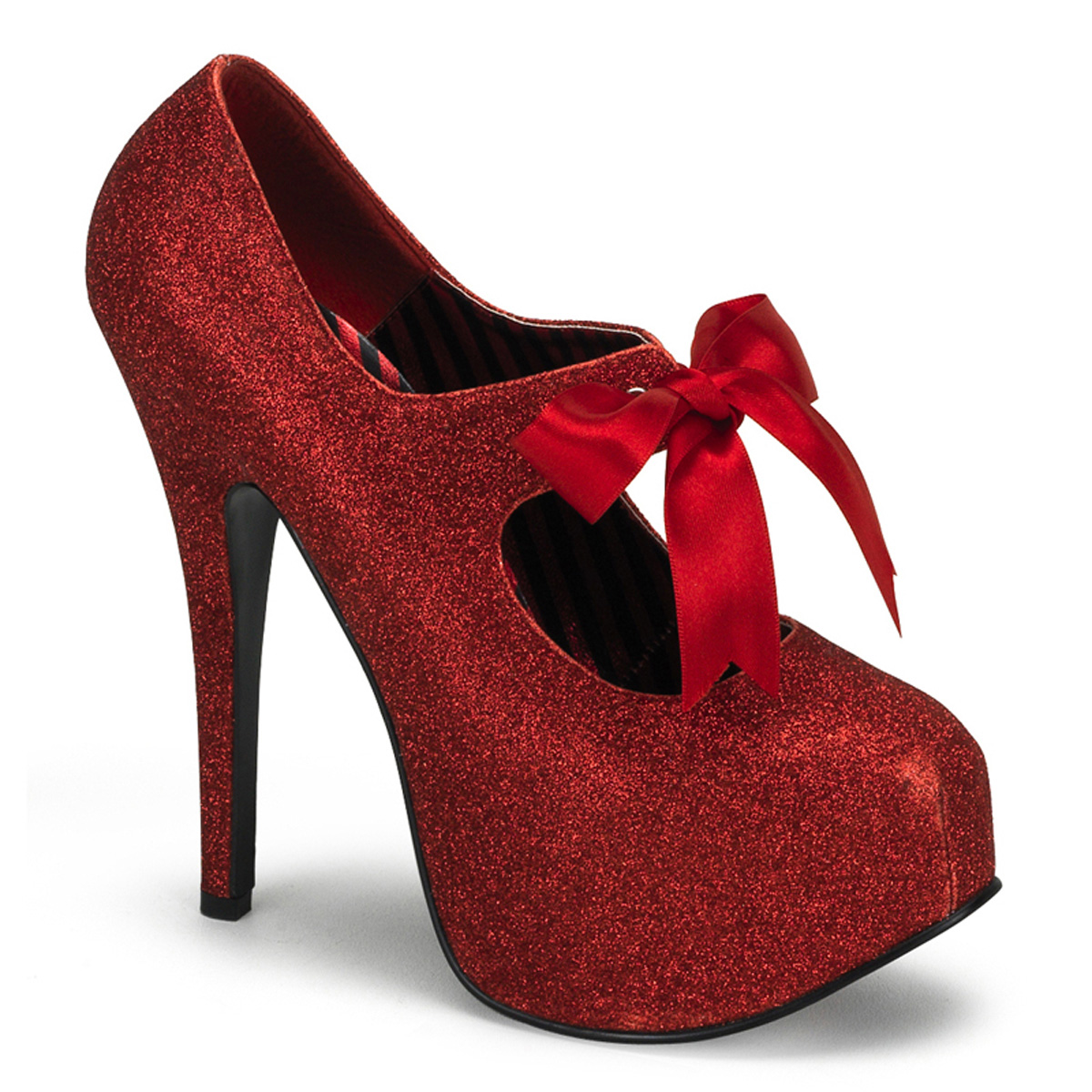 BORDELLO TEEZE-04G 5 3/4" Heel Glitter Platform W/Ribbon Bow Tie Red Mini Gltr