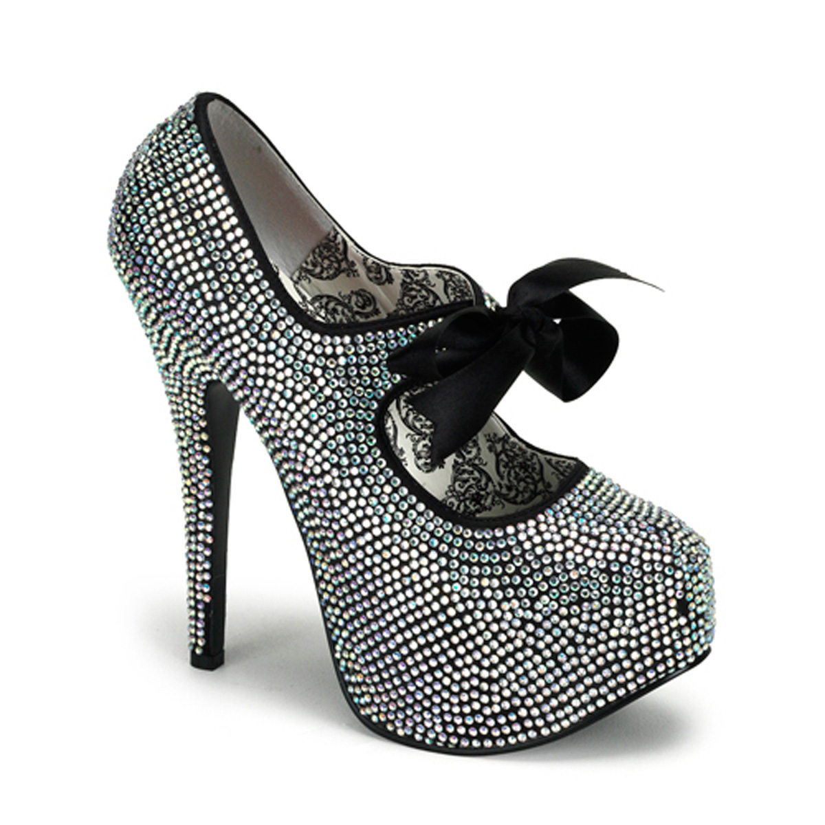 BORDELLO TEEZE-04R 5 3/4" Heel Rhinestone Platform W/Ribbon Bow Tie Iridescent Rhinestones