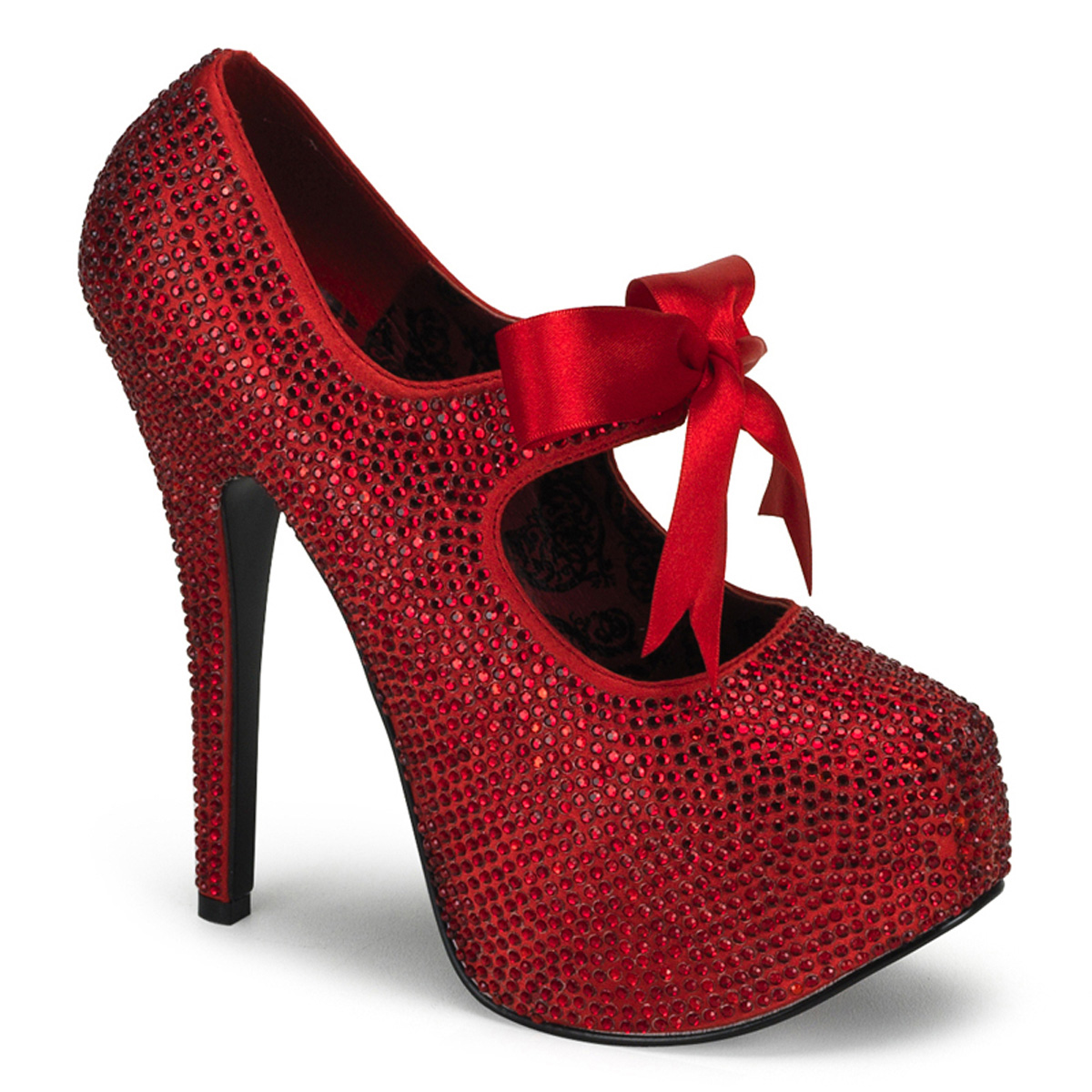 BORDELLO TEEZE-04R 5 3/4" Heel Rhinestone Platform W/Ribbon Bow Tie Red Rhinestones