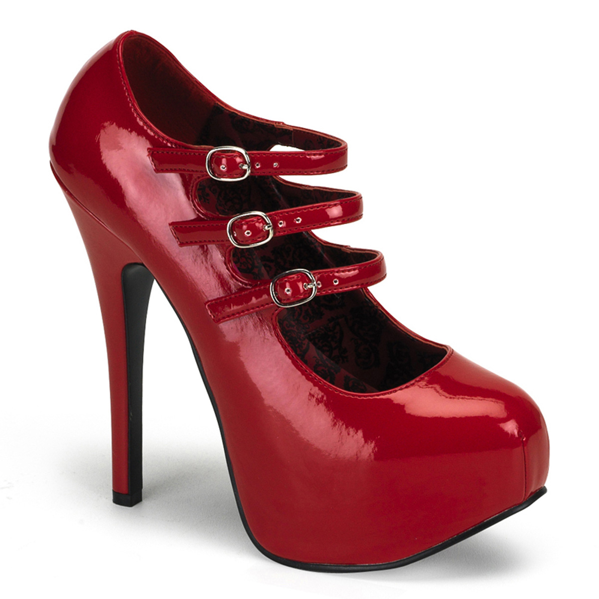 BORDELLO TEEZE-05 5 3/4" Heel 3 Buckle Strapped Concealed Platform Red Pat