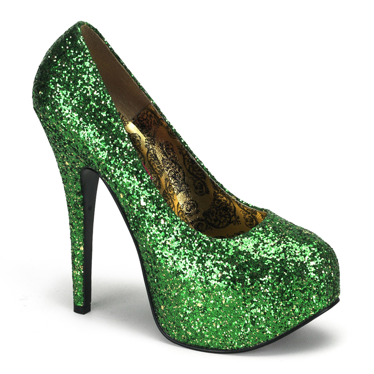 BORDELLO TEEZE-06G 5 3/4" Glitter Concealed Platform Pump Green Gltr