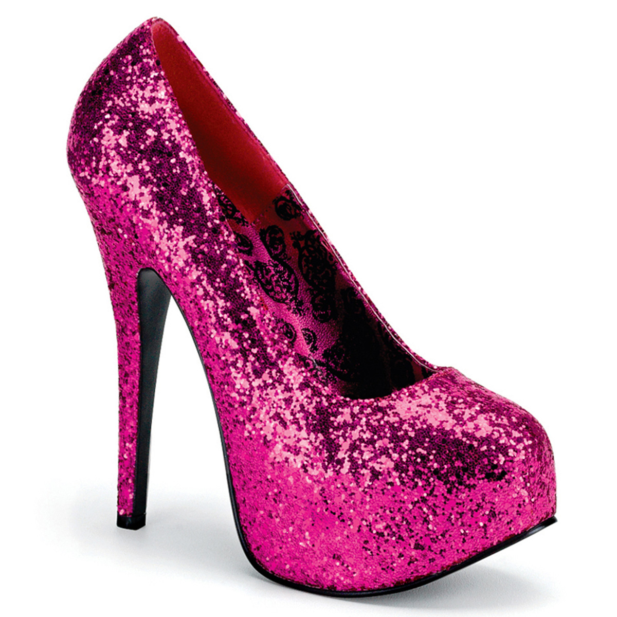 BORDELLO TEEZE-06G 5 3/4" Glitter Concealed Platform Pump H. Pink Gltr