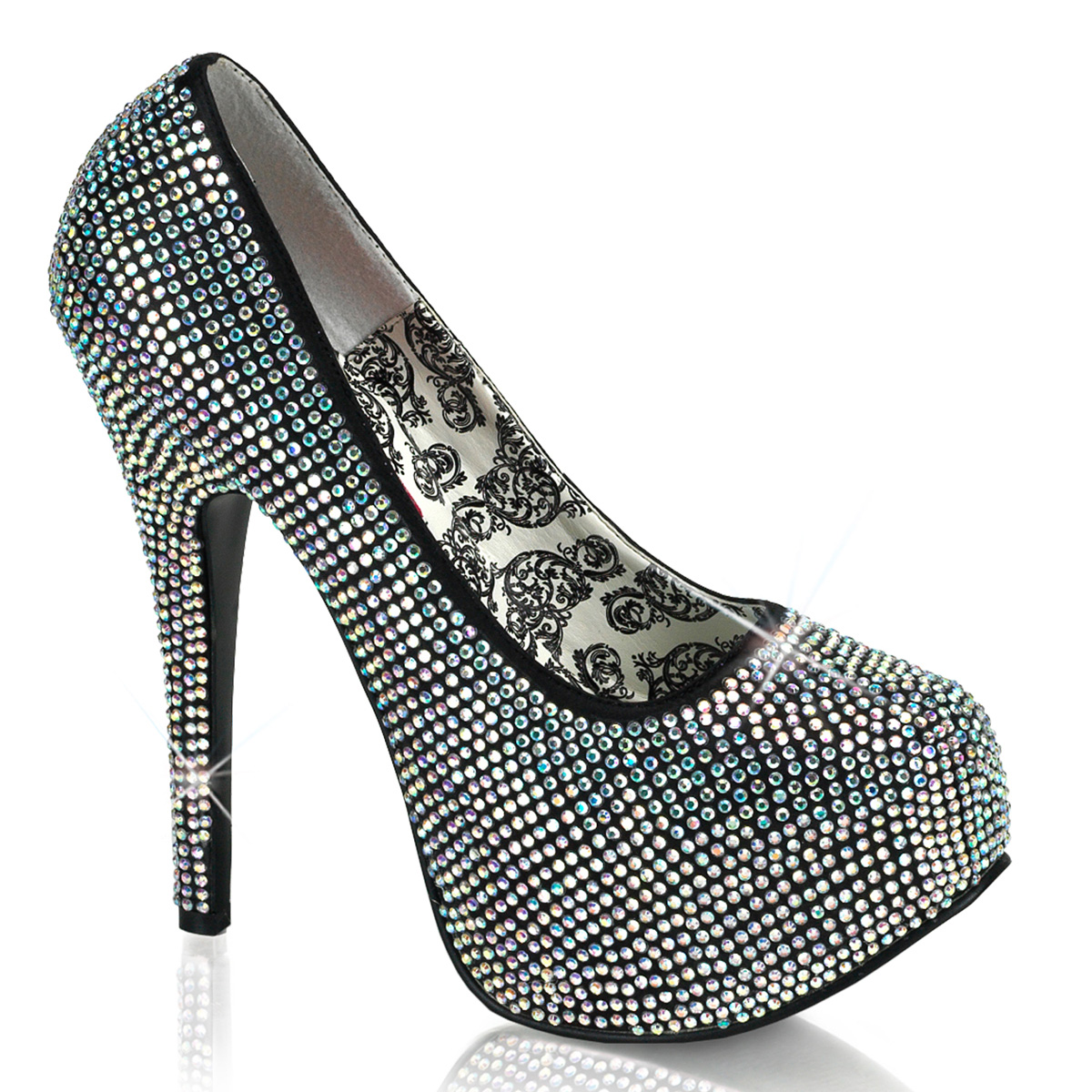 BORDELLO TEEZE-06R 5 3/4" Rhinestoned Concealed Platform Pump Iridescent Rhinestones