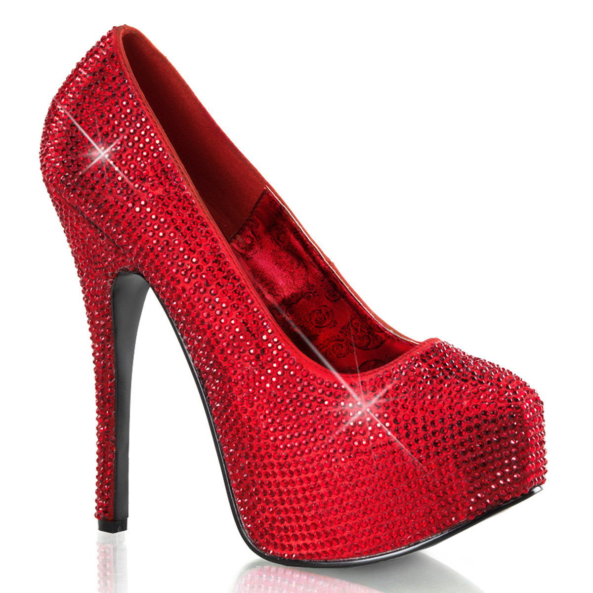 BORDELLO TEEZE-06R 5 3/4" Rhinestoned Concealed Platform Pump Red Rhinestones