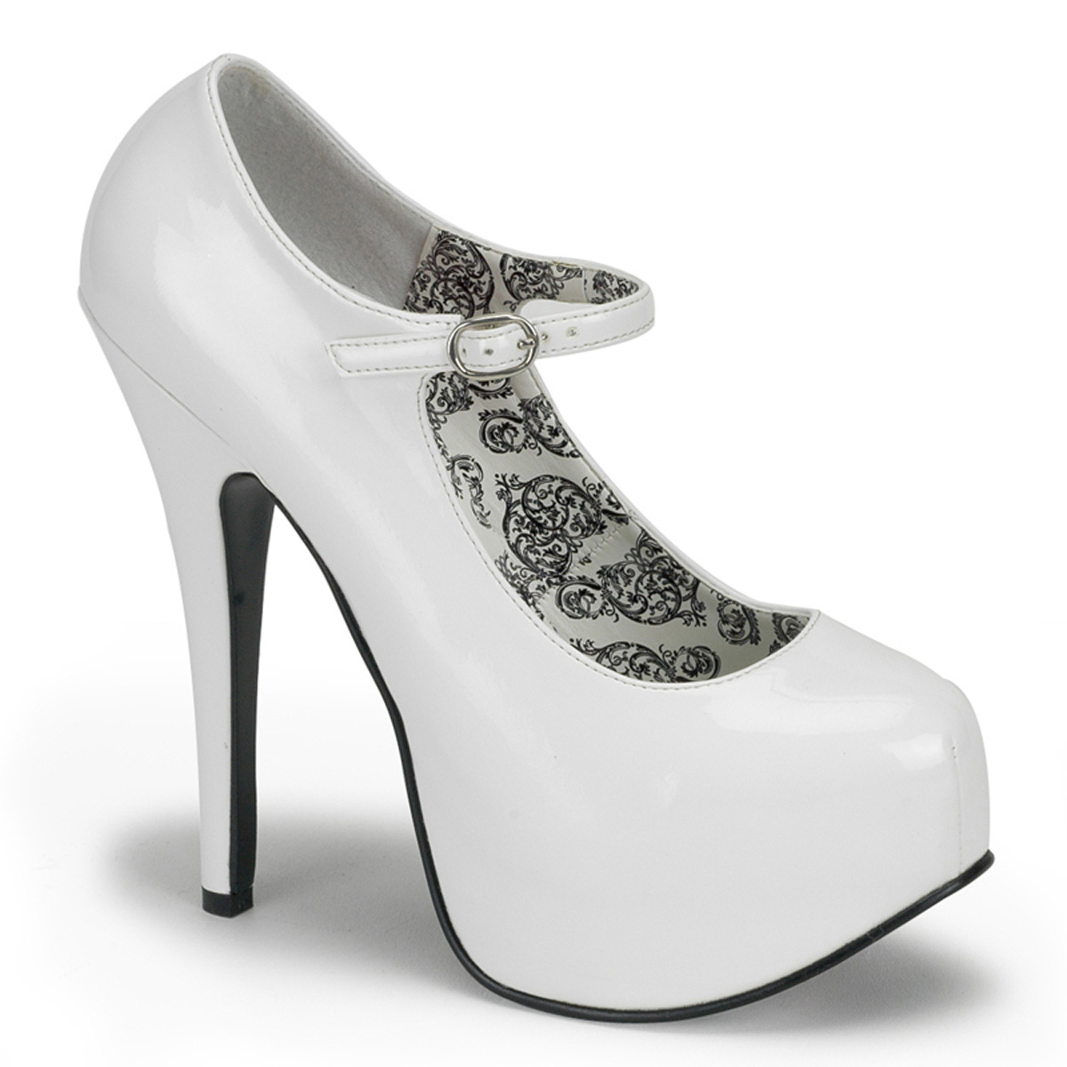 BORDELLO TEEZE-07 5 3/4" Heel Maryjane W/Concealed Platform Pump Wht Pat