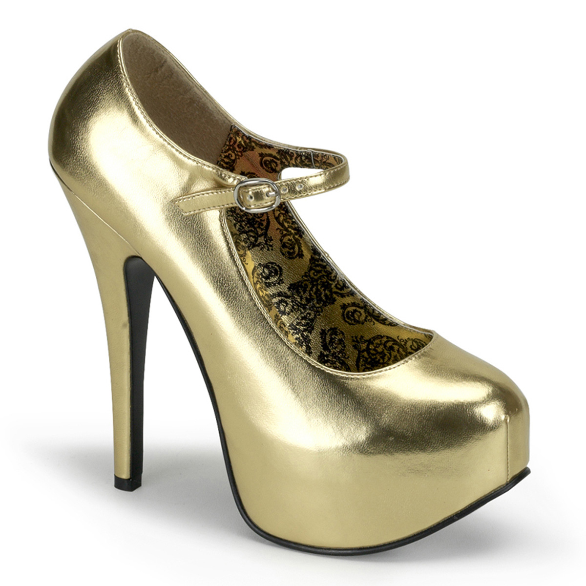 BORDELLO TEEZE-07 5 3/4" Heel Maryjane W/Concealed Platform Pump Gold Met Pu