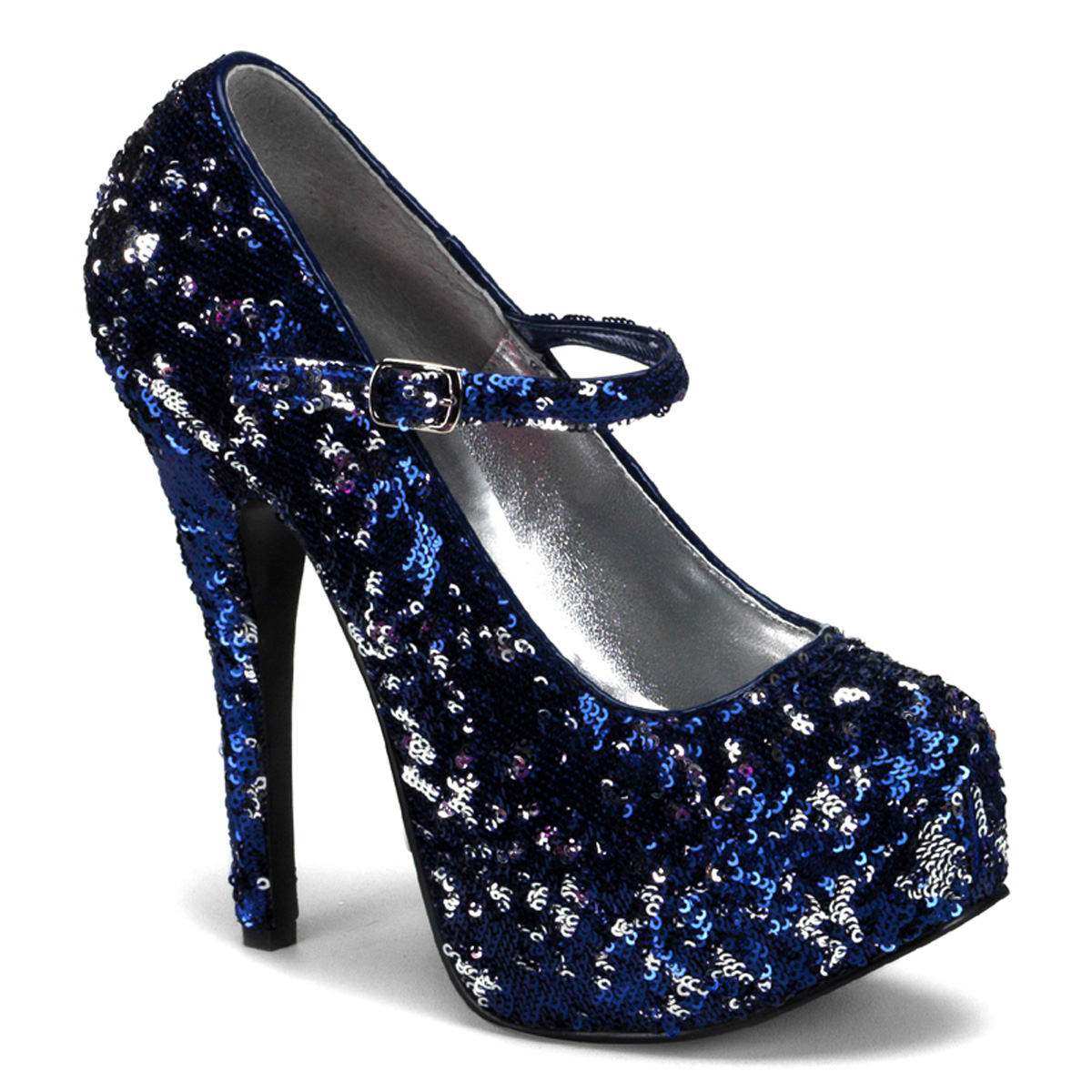 BORDELLO TEEZE-07SQ 5 3/4" Sequins Maryjane W/Concealed Platform Blue-Slv Sequins