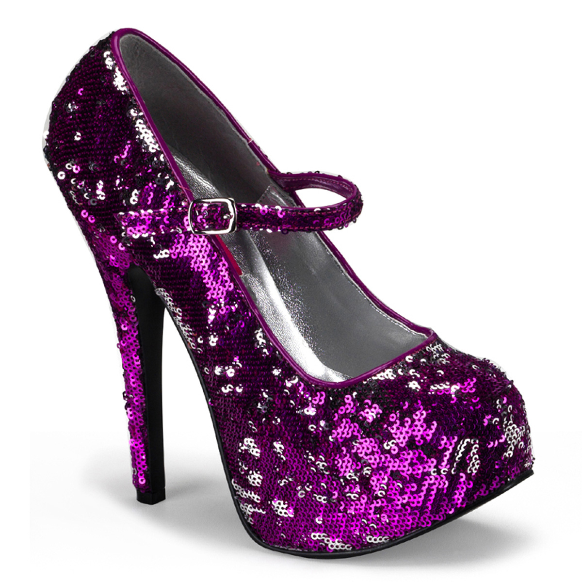 BORDELLO TEEZE-07SQ 5 3/4" Sequins Maryjane W/Concealed Platform Fuchsia-Slv Sequins