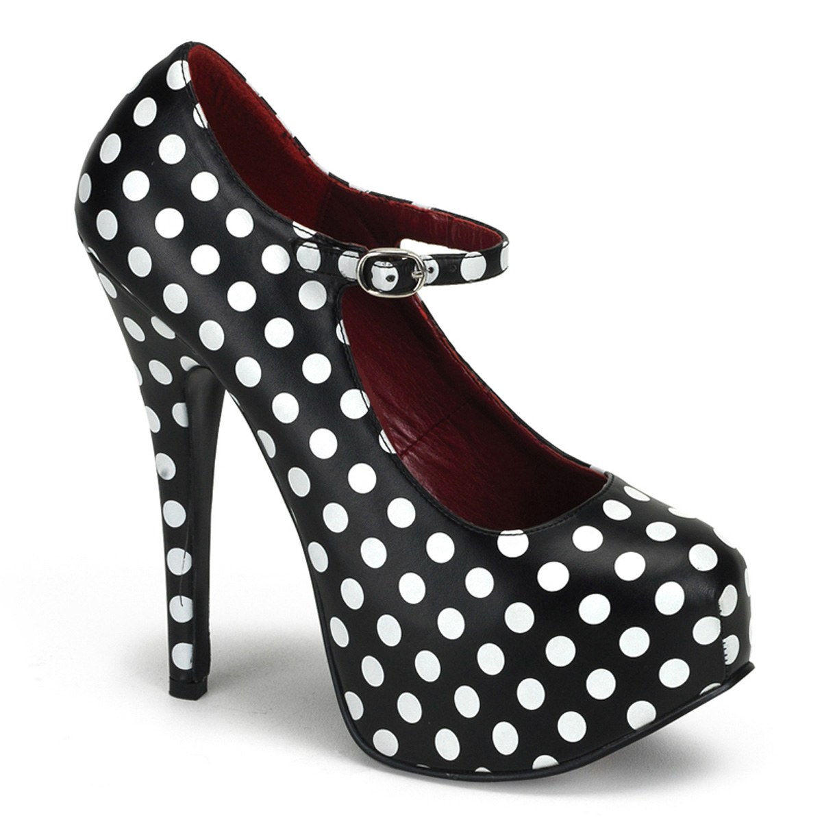 BORDELLO TEEZE-08 5 3/4" Heel Polka Dot Maryjane W/Concealed PF Blk Pu-Wht Polka Dots