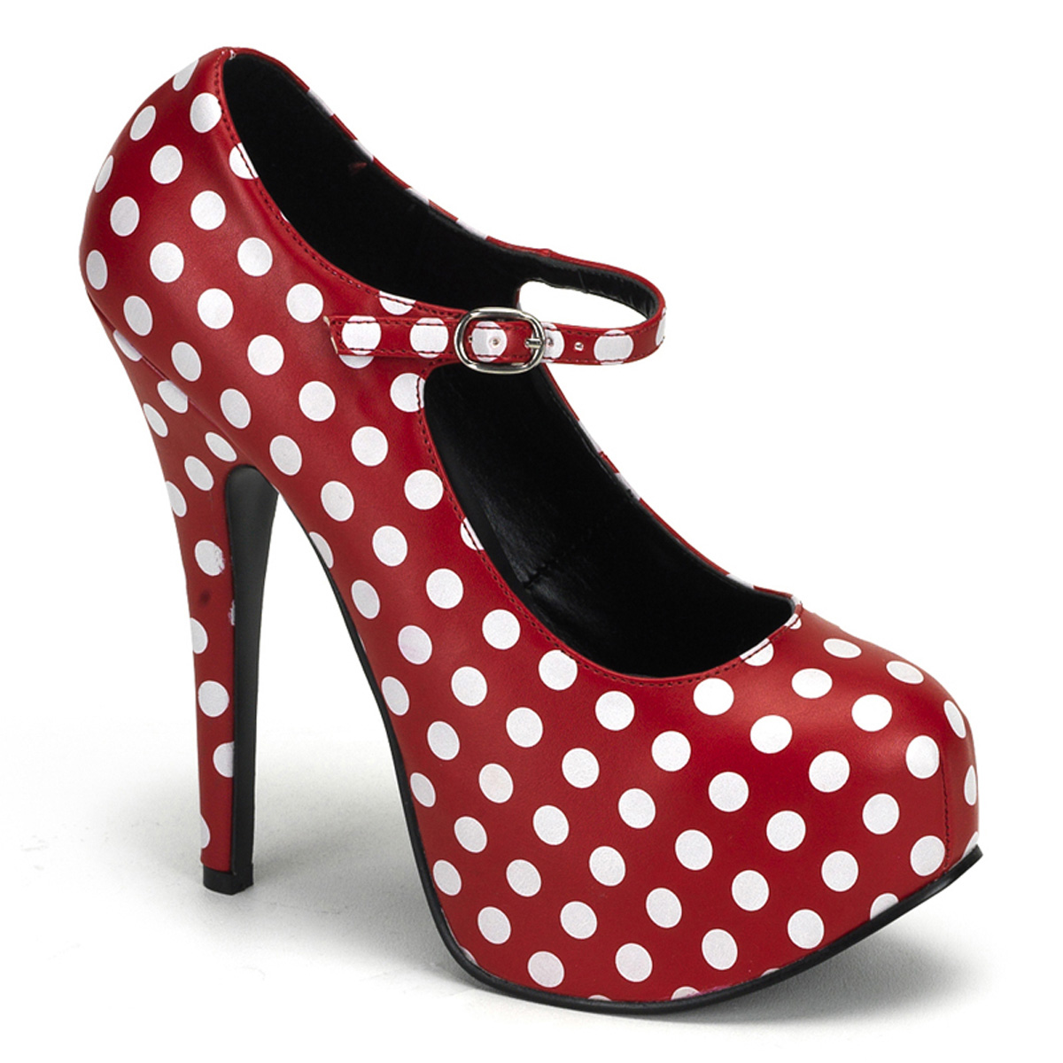 BORDELLO TEEZE-08 5 3/4" Heel Polka Dot Maryjane W/Concealed PF Red Pu-Wht Polka Dots