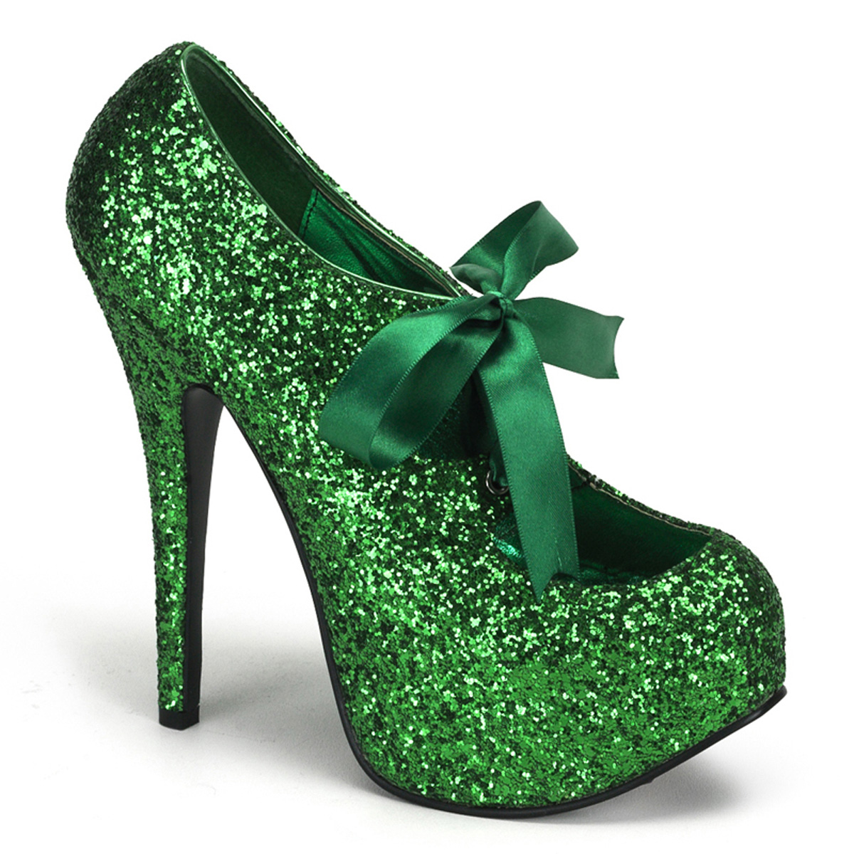 BORDELLO TEEZE-10G 5 3/4" Heel Gltr. Concealed PF Pump W/Ribbon Lace Green Gltr