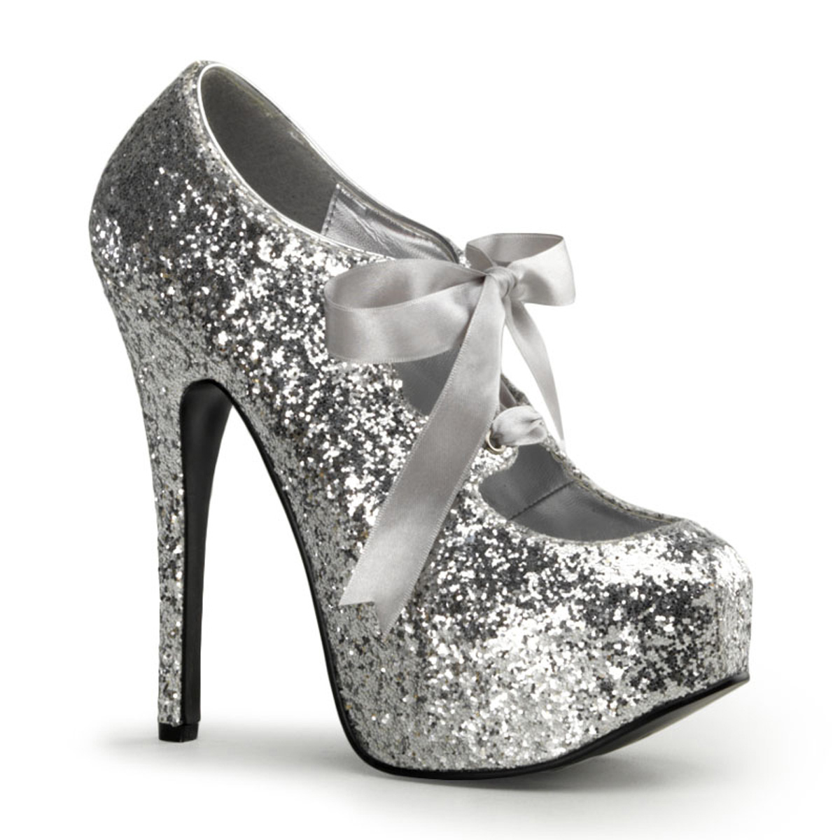 BORDELLO TEEZE-10G 5 3/4" Heel Gltr. Concealed PF Pump W/Ribbon Lace Slv Gltr