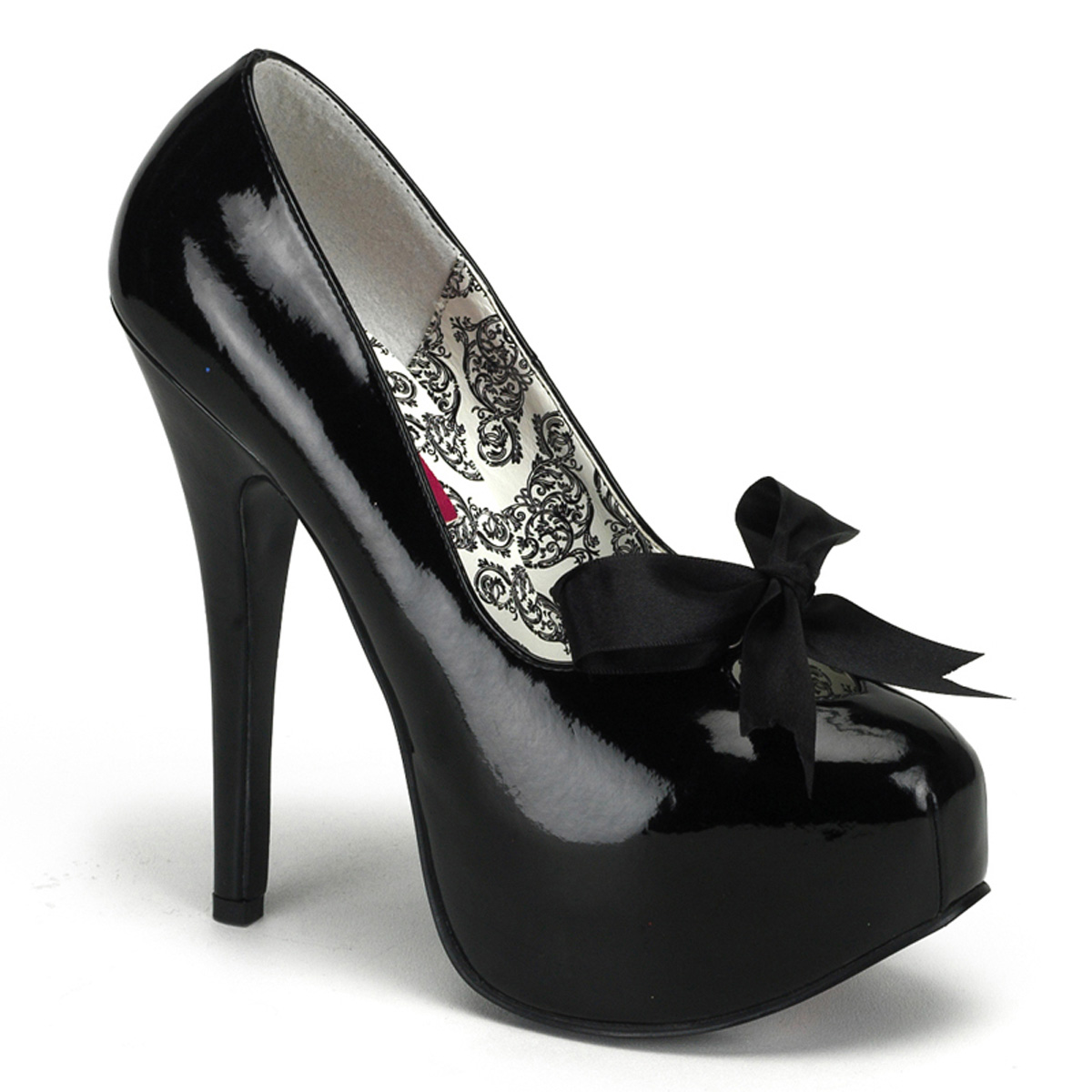 BORDELLO TEEZE-12 5 3/4" Heel Concealed Platform Pump W/Ribbon Bow Blk Pat