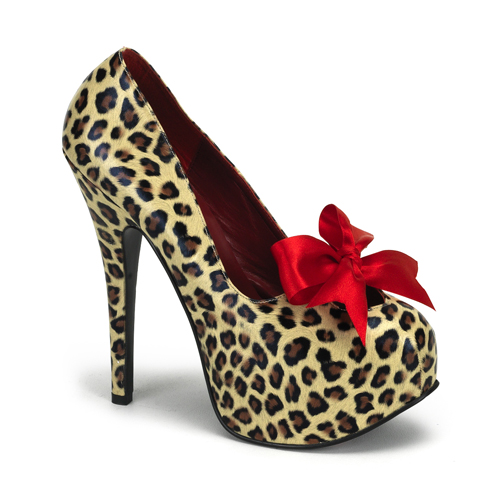 BORDELLO TEEZE-12 5 3/4" Heel Concealed Platform Pump W/Ribbon Bow Cheetah Print Pu