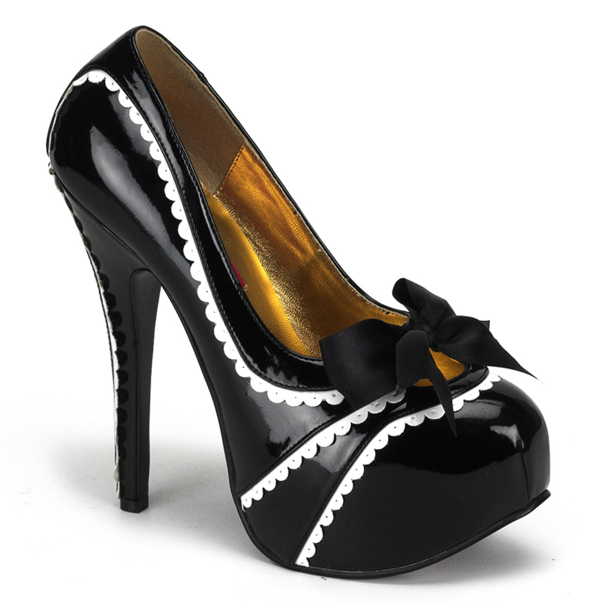 BORDELLO TEEZE-14 5 3/4" Heel Concealed Platform W/Scalopped Trim Blk-Wht Pat