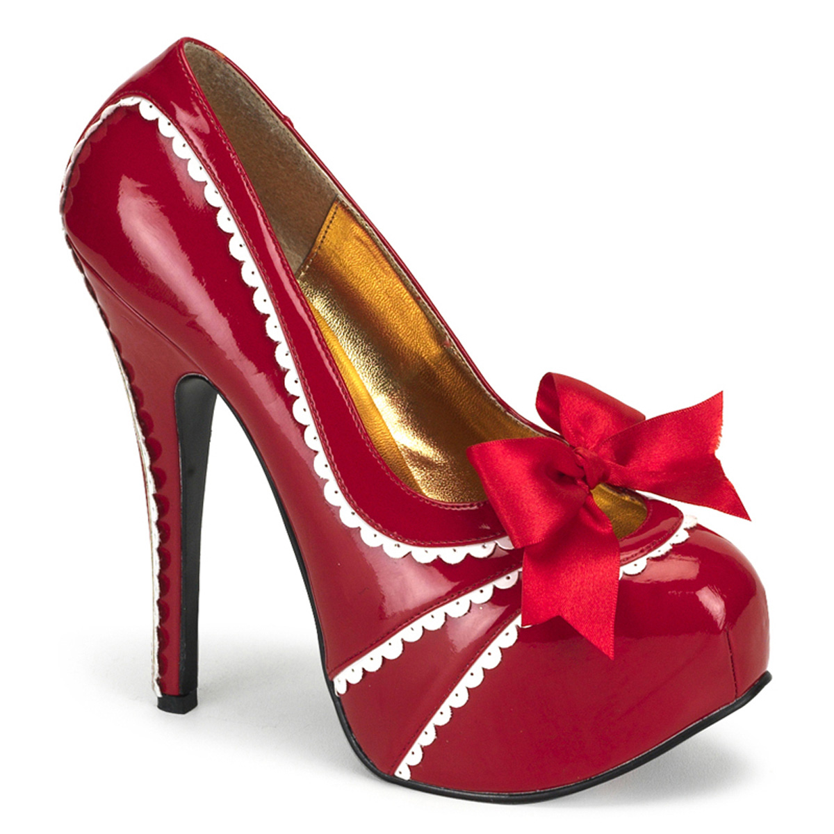 BORDELLO TEEZE-14 5 3/4" Heel Concealed Platform W/Scalopped Trim Red-Wht Pat