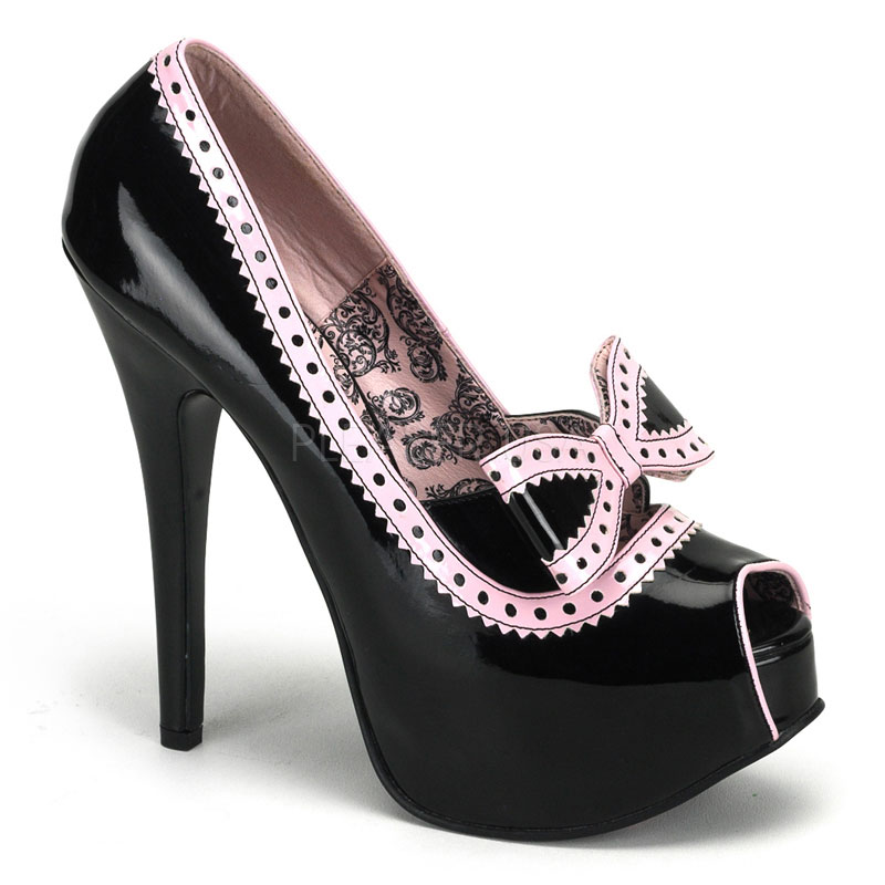 BORDELLO TEEZE-15 5 3/4" Heel Concealed Platform Pump W/Bow Blk-B. Pink Pat