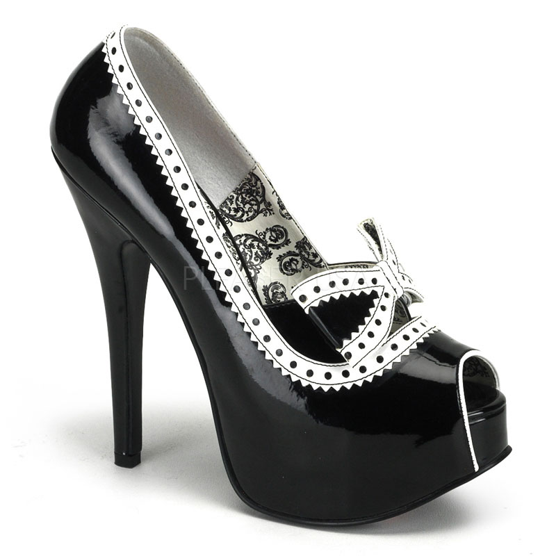 BORDELLO TEEZE-15 5 3/4" Heel Concealed Platform Pump W/Bow Blk-Wht Pat