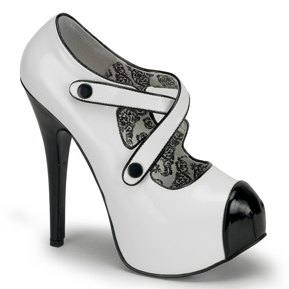 BORDELLO TEEZE-23 5 3/4"Criss Cross Velcro Strap Pump W/Concealed PF Wht-Blk Pat