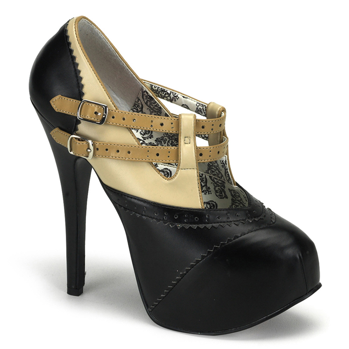 BORDELLO TEEZE-24 5 3/4" Heel 2 Buckle Strapped Pump W/Concealed PF Blk-Beige Pu