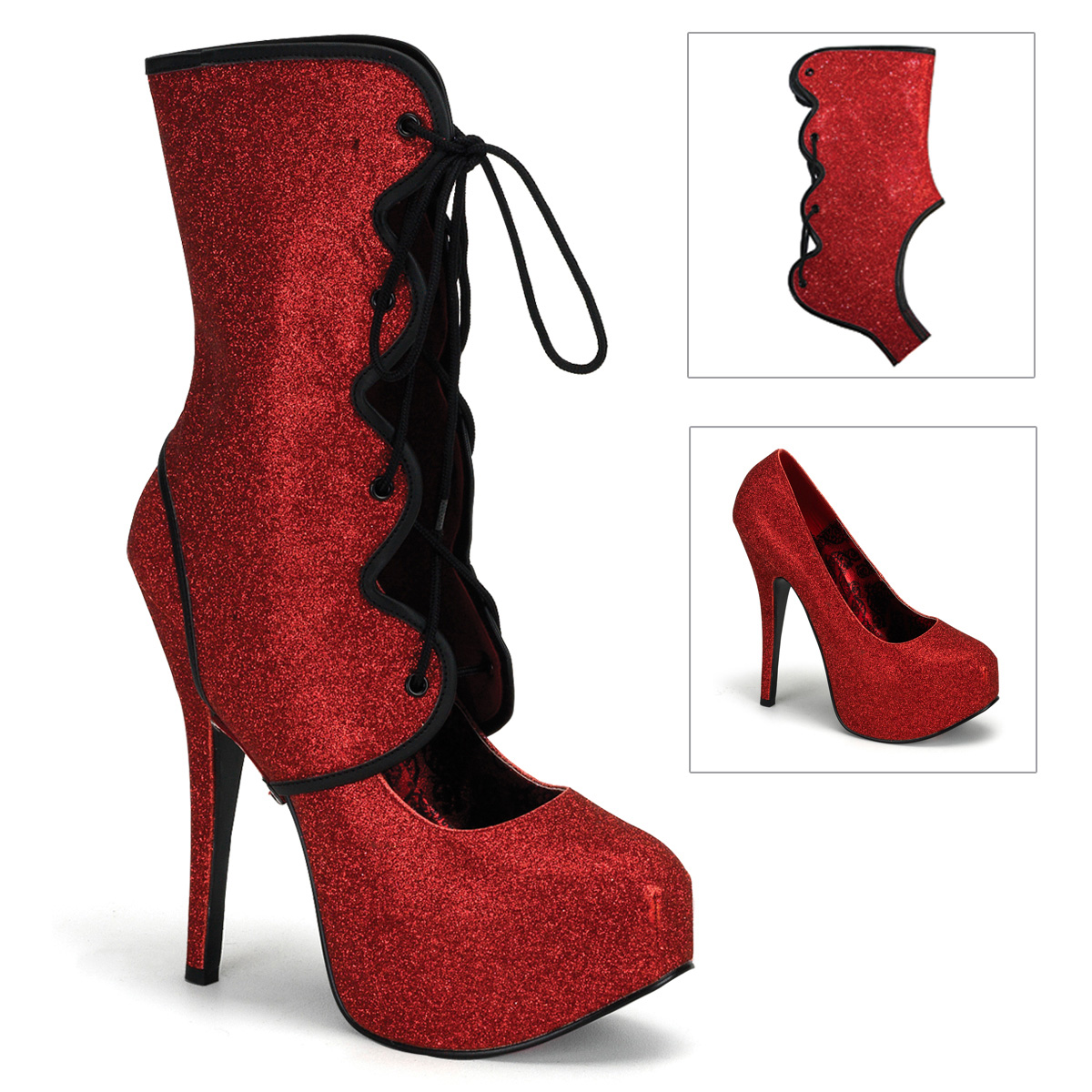 BORDELLO TEEZE-31G 5 3/4" Glitter Concealed Platform Pump W/Shaft Red Mini Gltr