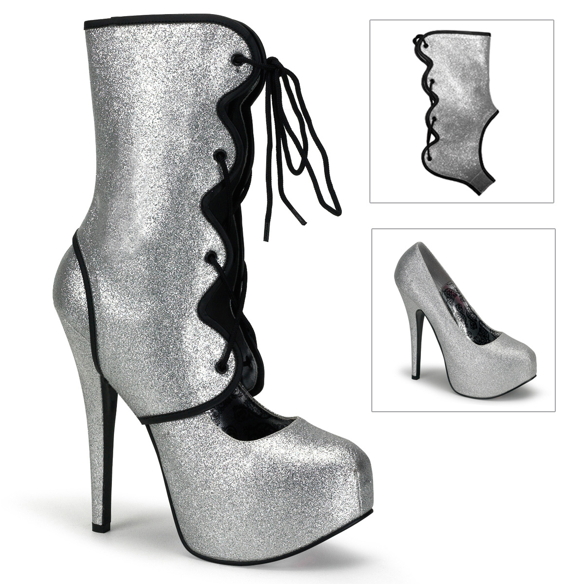 BORDELLO TEEZE-31G 5 3/4" Glitter Concealed Platform Pump W/Shaft Slv Mini Gltr