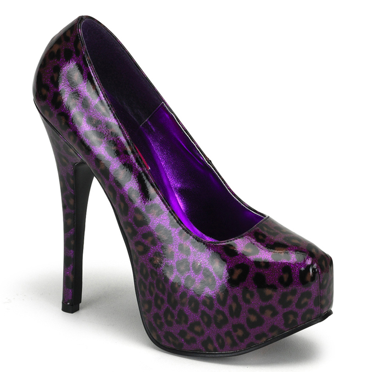 BORDELLO TEEZE-37 5 3/4" Heel Cheetah Glitter Pat W/Concealed PF/Purple Cheetah Pat