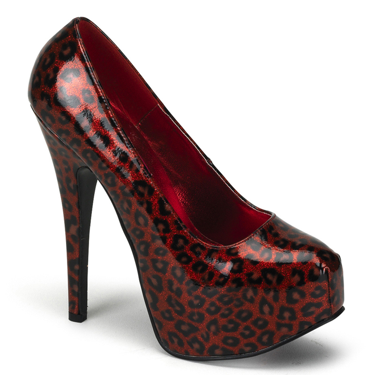 BORDELLO TEEZE-37 5 3/4" Heel Cheetah Glitter Pat W/Concealed PF Red Cheetah Pat
