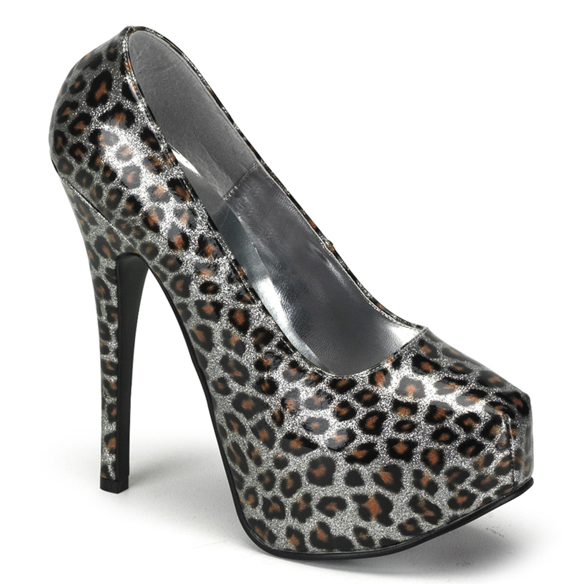 BORDELLO TEEZE-37 5 3/4" Heel Cheetah Glitter Pat W/Concealed PF Slv Cheetah Pat