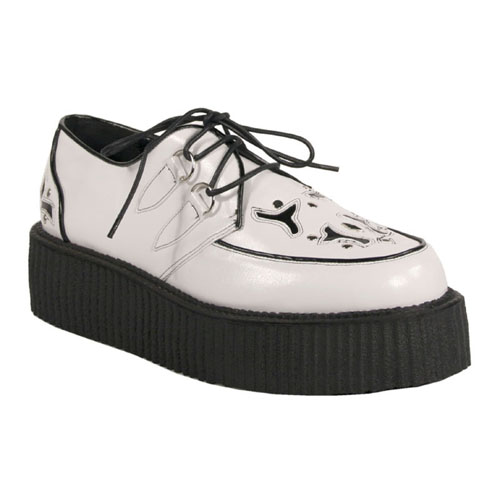 CLEARANCE V-CREEPER-505 *2" P/F Metal Stud Veggie Pu Creeper Shoe White/Black PU