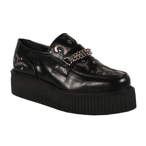 CLEARANCE V-CREEPER-509 *2" P/F Blk Pu Chained Veggie Creeper Shoe Black/Pewter PU