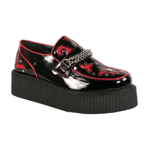 CLEARANCE V-CREEPER-509 *2" P/F Chained Veggie Pat Creeper Shoe Black/Red Pat